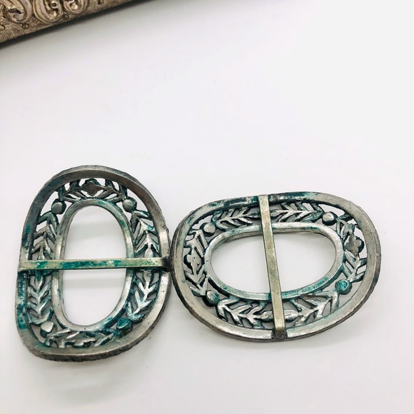 Antique Deco Rhinestone Shoe Belt Slide Clips - Picture 3 of 7